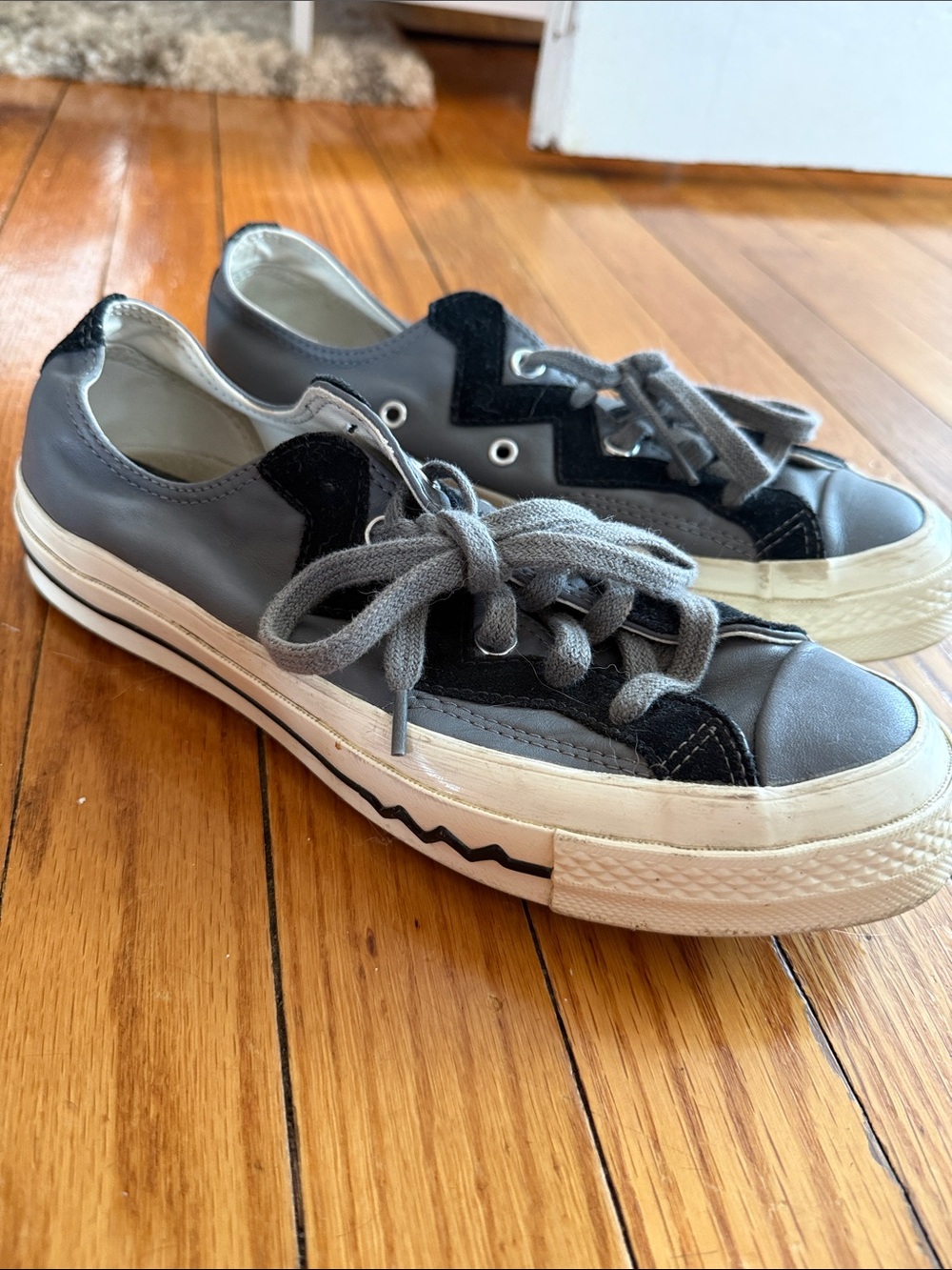 Converse Gray Low-Top Sneakers with Black Suede Accents